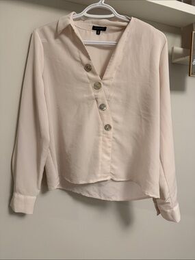 Dynamite Pale Blush Button-Front V-Neck Blouse